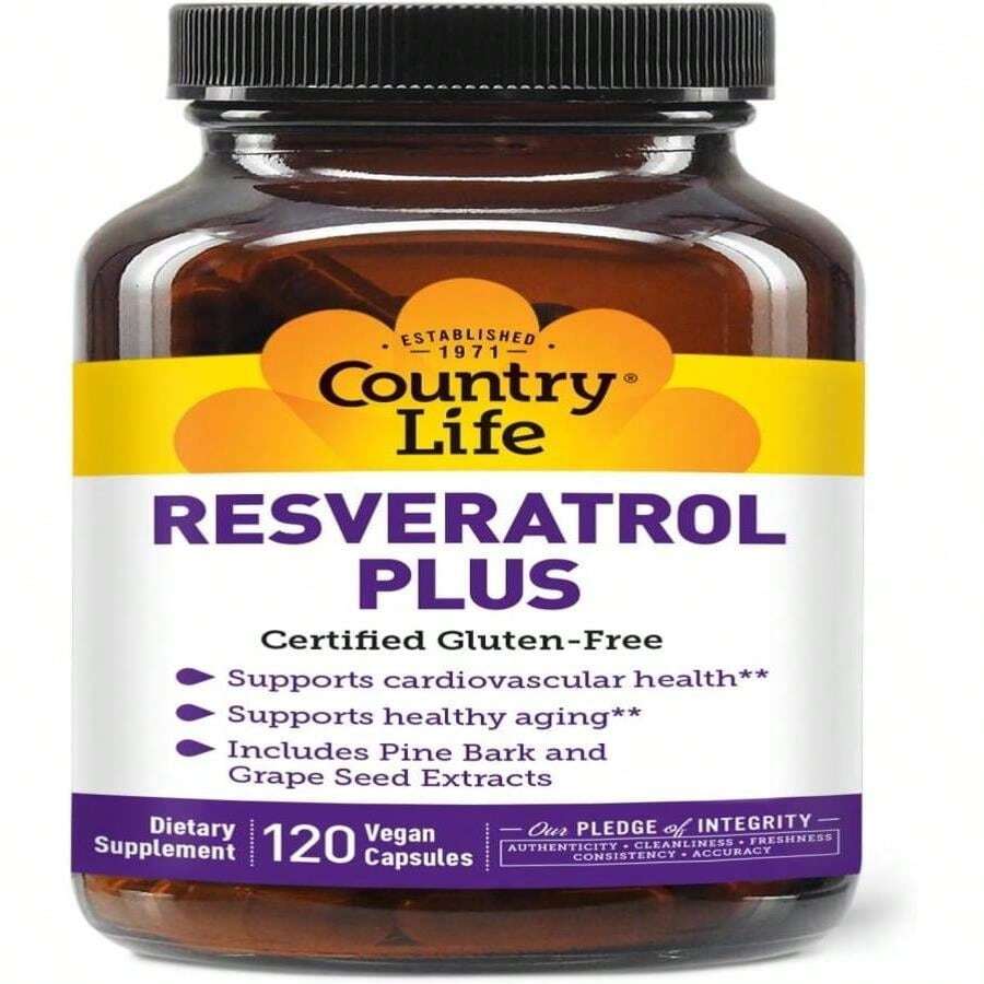 Country Life Resveratrol Plus 1000mg - Organic Antioxidant Supplement With Pine Bark &Amp; Grape Seed Extracts - Vegan, Gluten-Free, Non-GMO - Tên hương vị B - Xem 1