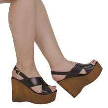 Rosavivi Women's Wedge Sandal High Platform Wooden Heel Cross Straps Comfortable Lightweight Modern - màu đen - Xem 8