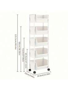 5-Tier Rolling Storage Cart With Lockable Wheels – Plastic Organizer Shelf For Kitchen, Bathroom, Dorm, Office – White Utility Rack - 白色 - 查看 1