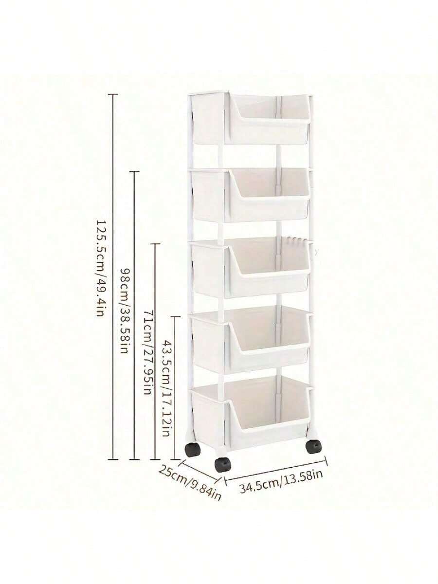 5-Tier Rolling Storage Cart With Lockable Wheels – Plastic Organizer Shelf For Kitchen, Bathroom, Dorm, Office – White Utility Rack - 白色 - 查看 1