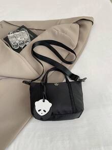 时尚通勤包，极简休闲单肩包，轻盈斜跨饺子方形女包。极简尼龙方形手提包，时尚手柄钱包，配有可拆卸肩带，适合女生、女大学生、初学者和办公室女士，非常适合办公室、大学、工作、商务、通勤 - 黑色 - 查看 10