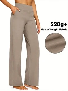 3pcs High-Waisted Wide Leg Pants - Stretchy Knit Trousers With Deep Pockets For Yoga, Lounge & Daily Commute - 3pcs Khaki+Grey+Black - 查看 6