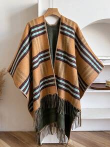 1 chiếc khăn quàng cổ hẹp tua rua kẻ caro cổ điển thanh lịch mới, khăn choàng hẹp cài nút hai mặt đa năng thời trang thu đông dành cho nữ, khăn quấn cổ ấm áp đa năng, chăn quấn đầu gối trong phòng có máy lạnh - Nhiều màu - Xem 4