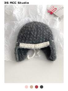 1pc Vintage Mixed Color Knitted Earflap Hat, Warm & Versatile For Women In Autumn/Winter