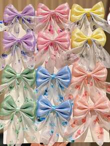 10pcs/11pcs Random Color Ribbon & Bow Hair Clips, Fashion For Women Claw Clips Hair Claws Hair Barrettes, School Stuff, Elegant, College, Winter Outfit For Women, Bows, Cute - Multicolor - View 5