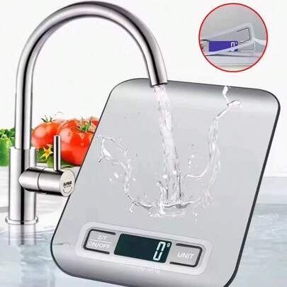 Cân điện tử nhà bếp 5kg/1g, màn hình LED, mặt cân bằng thép không gỉ, dụng cụ cân điện tử gia dụng dùng để cân trang sức, thực phẩm, đồ ăn nhẹ và làm bánh.