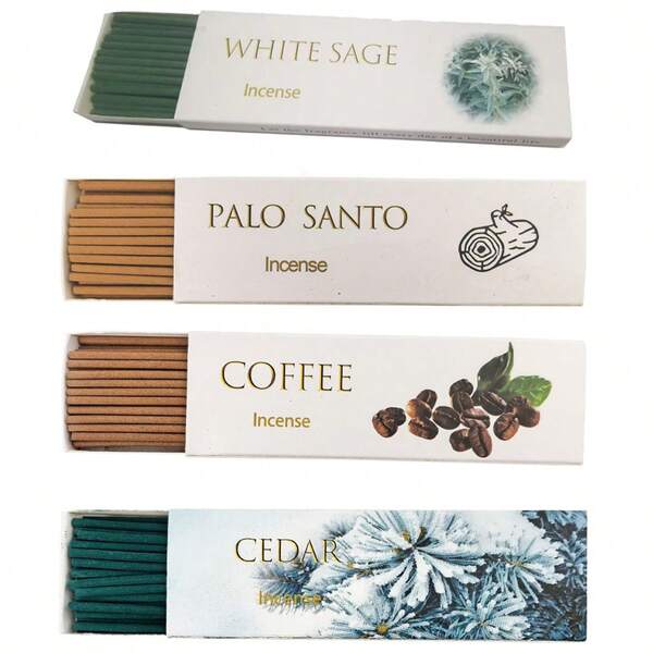 30-35pcs Premium Palo Santo, White Sage, Cedarwood, Coffee Scented Incense Sticks, 2.7mm Thick Natural Aromatherapy, Suitable For Yoga, Meditation, Cleansing And Gifting