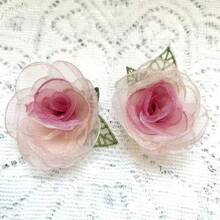 10pcs Pink Sheer Rose Flower Embroidered Patches With Leaves, Handmade 3D Floral Decor, Suitable For Hair Clips And Craft Decoration - Multicolor - View 7