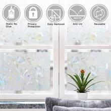 PET matte Fensterfolie zur Wärmerückgewinnung, Regenbogen-Fensteraufkleber, abnehmbare 3D-Buntglas-Fensterfolie für Büro, Badezimmer, Küche - Silber - Übersicht 5