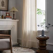 Boho Curtain Crochet Lace Semi-Sheer Florals Hollow Knitted Handmade Tassels, Rod Pocket Window Treatment Vintage Rustic Farmhouse Drapes For Living Bedroom, 1 Panel 59" W X 84" L, Beige - 米色花卉鉤針 59Wx84L 一包 - 查看 3