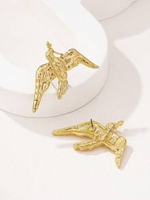 1 par de pendientes de botón con diseño de pájaro vintage para mujer