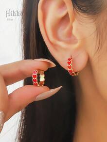 Hihho 1pair Fashionable Simple Black Oil-Drop Heart Design Hoop Earrings, Personalized Jewelry Gift For Girls Party - Black - View 13