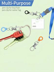 Retractable Pen Clips With Adjustable Silicone Anti-Lost Rope, Silicone Grip, Metal Carabiner Accessory, Colorful Pen Clip For Nurses And Doctors, Badge Reel And Lanyard, School Supplies, Random Colors