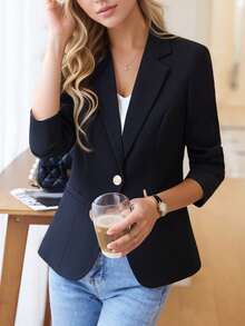 女士黑色修身西装外套，时尚优雅，2025春秋新品，今年流行