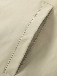 1 件卡其色纯色春秋男士夹克，翻领，袖口抽绳，拉链开合，简约插肩袖男士夹克 - 卡其色 - 查看 5