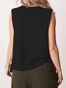 Women's Knit Tank Tops Sleeveless Crew Neck Solid Color Side Tie-Up Loose Fit Vest For Summer Spring Fall - 黑色 - 查看 7
