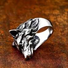 Vintage Wolf Head Men's Ring, Personalized Animal Ring, Exaggerated Hip Hop Ring, Suitable For Birthdays, Anniversaries, Graduations, Halloween, Christmas Gifts, Cyclist Gifts - 古銀 - 查看 2