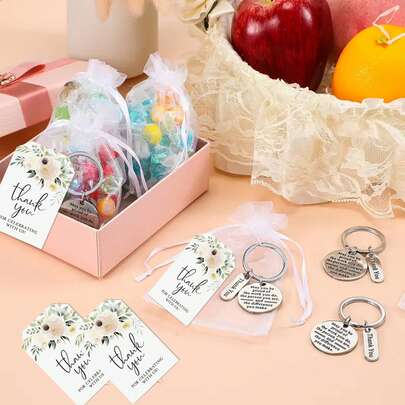 21/3 szt./zestaw, prezenty z podziękowaniami dla pracowników, breloki dla współpracowników, prezenty z podziękowaniami, prezenty na ukończenie szkoły, białe torebki organzowe z kartkami z podziękowaniami dla współpracowników, pielęgniarki i nauczyciela, wystrój domu na Boże Narodzenie, dekoracje świąteczne, wystrój pokoju na zimę