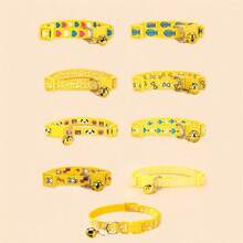 [Pet Collars] 5pcs Random Pet Collars With Bells | Adjustable Cartoon Patterns For Small Cats And Dogs | PP Material, Without Battery
