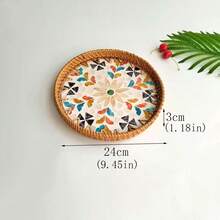 直径 8.66 英寸 x 高 1.18 英寸手工编织藤条圆形桌面储物托盘 - 彩色 - 查看 11