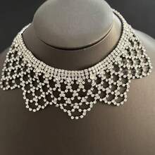 时尚女士闪亮水钻流苏项链，复古夸张水滴流苏吊坠珠宝配饰