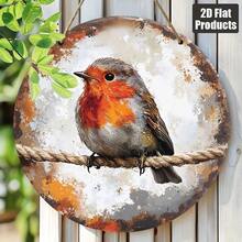 2D 平面木质嘲鸫墙饰，圆形乡村农舍风格，饰以秋叶和树枝图案，适用于厨房、节日、酒吧、门廊等家居装饰，门廊装饰 - 彩色 - 查看 6