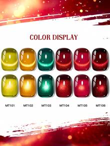 Mtssii 6PCS 7ml Shine Red Winter Christmas Cat Magnetic Gel Nail Polish Highlight Sparkling Glitter Semi Permanent Soak Off UV Gel Varnish As Women Gifts - Multicolor - View 4