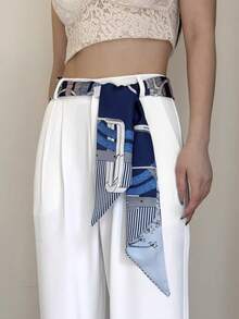 1 Stück Damen Professioneller doppelseitiger langer Schal mit Schleifen-Dekor, elegante Halskrawatte, Haarband, Gürtel, Taschenzubehör (Druckplatzierung zufällig)