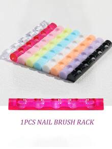 RANCAI 2pcs Nail Art Brush Holder, Pink Transparent 5-Slot Nail Art Brush Rack, Mini Portable Acrylic Stand, Nail Art Tool DIY Nail Sculpture Painting Pencil Brush Display Rack - Multicolor - View 2
