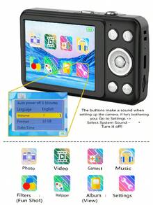 W&O 2025 New 1080P FHD Digital Camera With 32GB Card, 48MP Auto Focus , Puzzle Game,. Budget-Friendly Holiday Gift (Thanksgiving, Christmas, Halloween) - 黑色 - 查看 7