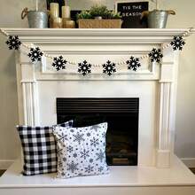 1pc Minimalist Black Snowflake Felt & Wooden Bead Hanging Ornament, Christmas & Winter Fireplace Decor