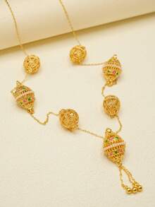 1pc New Middle Eastern Plated Gold Necklace Jewelry, Dubai Wedding Accessory, Fashion Jewelry, Long Sweater Chain - Gold - View 3