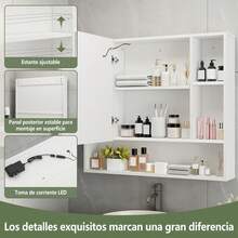 Espejo para botiquín con luz LED, Armario de Almacenamiento para baño montado en la Pared, Armario con Espejo de tocador Estilo Granja para baño, 70 x 13,5 x 62 cm - Blanco - Ver 4