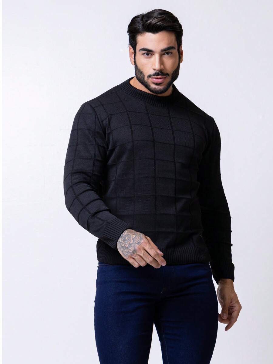 Luxury Knitted Sweater, Men's Blouse, High Quality, Immediate Shipping, Winter, Father's Day - 黑色 - 查看 1