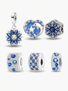 1 件 925 纯银蓝色全钻海洋串珠适合女士手链手镯 DIY 珠宝制作和日常服装搭配珠宝装饰适合女孩 - 銀色 - 查看 12