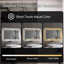 36x24 Inch LED Bathroom Mirror Vanity Mirrors With Backlit Lights Fogless Makeup Mirror Wall Mounted With Demister Dimmable 3 Color Lighting IP54 Waterproof - 90*60cm - 查看 4