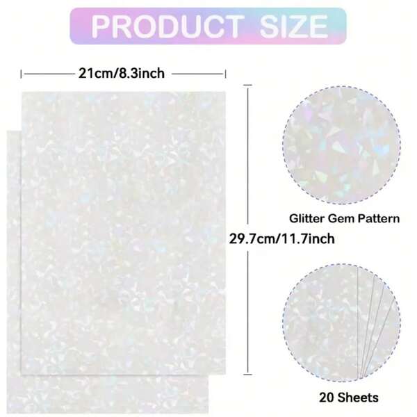 5/10/20/50 feuilles de papier autocollant holographique format A4 8,3 x 11,7 pouces - film autoadhésif en PVC appliqué à froid avec effet de verre brisé, convient pour l'artisanat, le scrapbooking, l'emballage cadeau et la décoration de fête, fournitures de scrapbooking Superposition décorative Couleurs arc-en-ciel