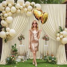 4 Panels Ivory Backdrop Curtains Wedding Party Wrinkle Backdrops Curtain Drapes Fabric Decorations Photo Back Drop Cloth Shower Photography Stage Reception 20ftx 12ftH - 5'(寬)x 12'(高),4 塊面板 + 米色 - 查看 4