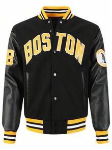 Men's Black Baseball Jacket High End Embroidered Leather Fashionable Street Style Sportswear Casual Classic Retro Sportswear Patchwork PU Long Sleeved Hip-Hop Motorcycle Jacket Coat