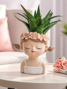 1个女性肖像花盆，可爱脸型多肉植物盆栽，4款闭眼女孩造型花盆，北欧风多肉仙人掌花瓶，桌面书法笔装饰，家居装饰花瓶 - 彩色 - 查看 10