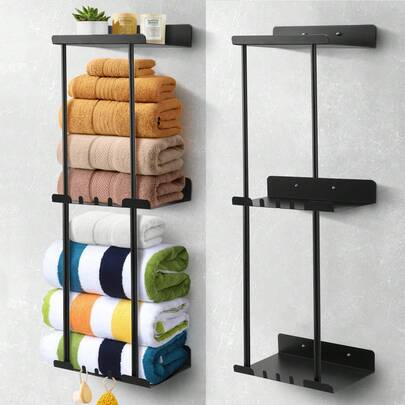 3 Tier Towel Racks Organizers, Easy Install Towel Rack Wall Mounted, Versatile Wall Organizer For Stylish Home DecorationHotel Bathroom Storage Towels Organizer Home Bathroom Decor Bathroom Accessories, Towel Racks