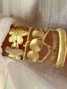 2pcs Retro Elegant Bohemian Floral Bow Adjustable Open Bangle Bracelet, Vintage Rustic Simple Personalized High-End Basic Stacking Jewelry For Women, Suitable For Daily Outfit, Gift For Friends, Family, Girlfriend, Valentine's Day, Mother's Day, All Season