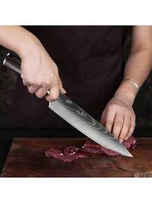 SUNTY Professional Japanese Chef Knife Set - 8 Inch Sushi & Meat Knife, High Carbon Stainless Steel Blade, Solid Wood Handle Gift Set, Ultra Sharp Vegetable Knife - Father's Day Gift, Kitchen Tools For Precision Cutting - Redwood - View 6