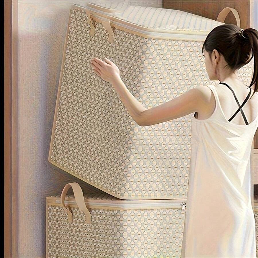 1 thùng đựng đồ cỡ lớn 220L (7,8 feet khối) - Hộp đựng đồ có khóa kéo tiết kiệm không gian, hộp đựng đồ di động nhẹ dưới gầm giường cho tủ quần áo, gác xép, khi chuyển nhà - Thùng vải không dệt màu be đựng đồ giường, quần áo, khăn trải giường - Nhà cửa, du lịch, sắp xếp theo mùa, lưu trữ trong phòng ngủ, thiết kế họa tiết hình học, tay cầm chắc chắn - Nhiều màu - Xem 1