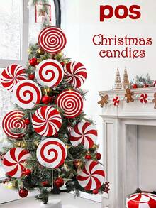 8/12 件/套圣诞节室内圣诞装饰品挑选一棵树 - 大号红色和白色薄荷棒棒糖挑选一棵树挑选一棵树挑选一棵树圣诞装饰品，可爱的糖果挑选一朵花装饰品适用于家庭办公室圣诞派对花瓶装饰。 - 彩色 - 查看 2
