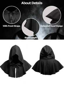 Medieval Hooded Cloak, Renaissance Period Short Hooded Cape, , Party Dress