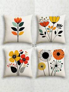 4 件套几何花卉图案抱枕套，18x18 英寸 - 沙发和卧室装饰靠垫套，带拉链，可机洗，黄色 - 黃色 - 查看 14