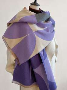 1 pièce Foulard asymétrique bicolore pour femmes, épais et chaud, de haute qualité, nouvelle écharpe pour l'automne/hiver