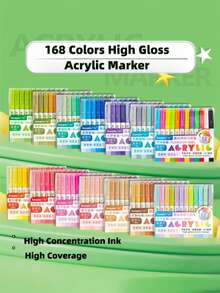 Juego de 12 colores, un total de 168 colores de marcadores acrílicos tridimensionales de punta dura y alto brillo, bolígrafos para dibujo y garabateo de estudiantes, bolígrafos de gel de 1.0 mm con efecto tridimensional, papel de gran capacidad e impermeable, bolígrafos de dibujo multicolor y bolígrafos de marcado de puntos clave, que se pueden usar para manualidades en diversos materiales como piedra, vidrio, plástico, madera y papel
