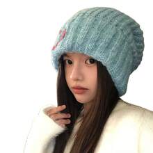Cute Face Knitted Hat Women, Autumn And Winter, Large Circumference, Face Slimming, Warm Beanie - MM2366 Coffee - View 5